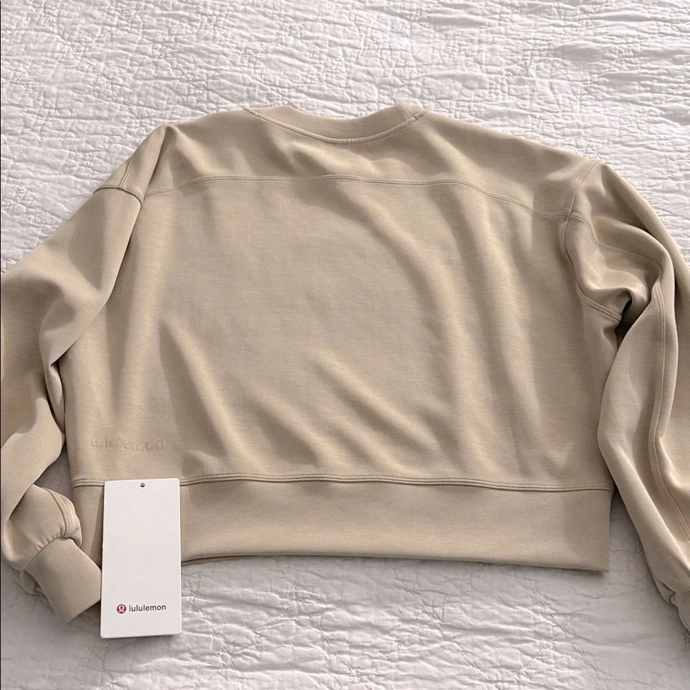 Lululemon Perfectly Oversized Cropped Crew Sweatshirt Softstreme Trench Tan - Picture 2 of 8